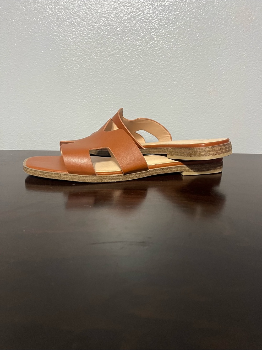 Women’s Leather Slide Sandals in Cognac